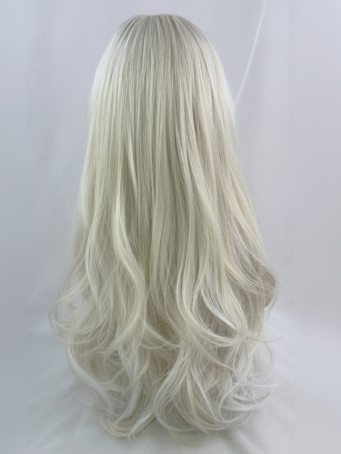 2022 New Style Blonde and White Mixed Color Long Wavy Synthetic Wig with Bangs