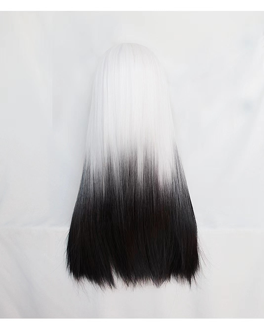2022 New Style White To Black Ombre Long Straight Synthetic Wig With Bangs