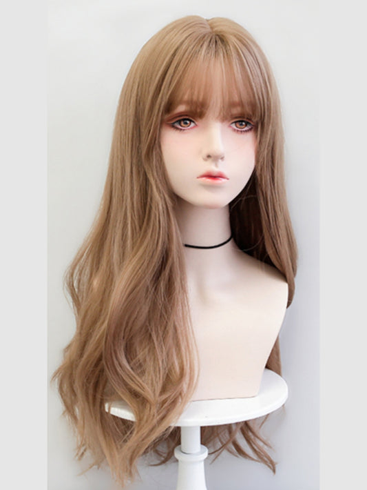 2022 Natural Blonde Long Wavy Synthetic Wig with Bangs