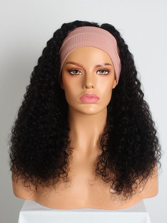 20 INCH NATURAL BLACK CURLY MACHINE MADE HEADBAND WIG