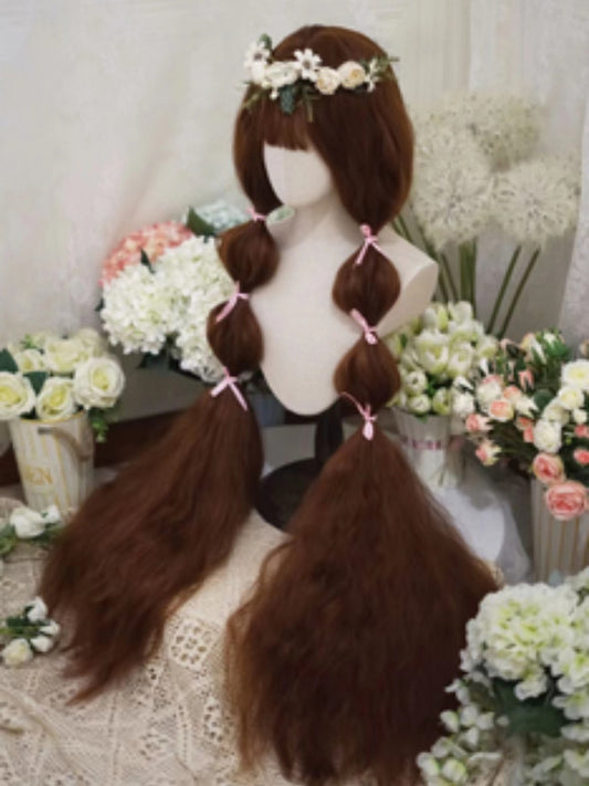 2022 New Style Caramel Brown Super Long Wavy Synthetic Wig with Bangs