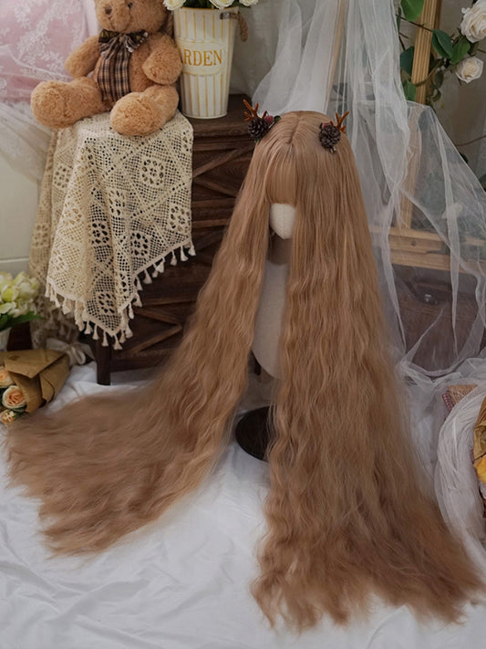 2022 New Style Brown Super Long Wavy Synthetic Wig with Bangs