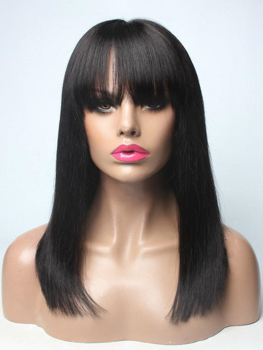 14 INCH BOB HUMAN HAIR FULL LACE WIG WITH BANGS