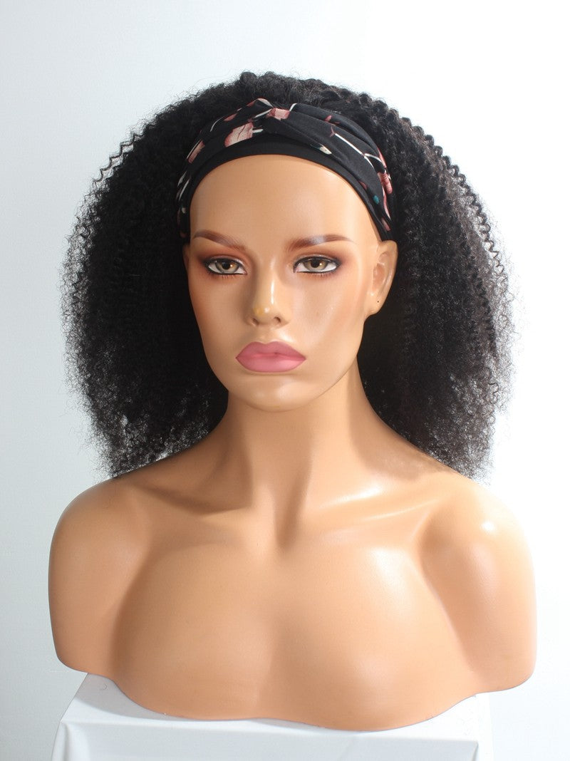 New Arrival 8"-24" Natural Black Kinky Curly Machine Made Headband Wig