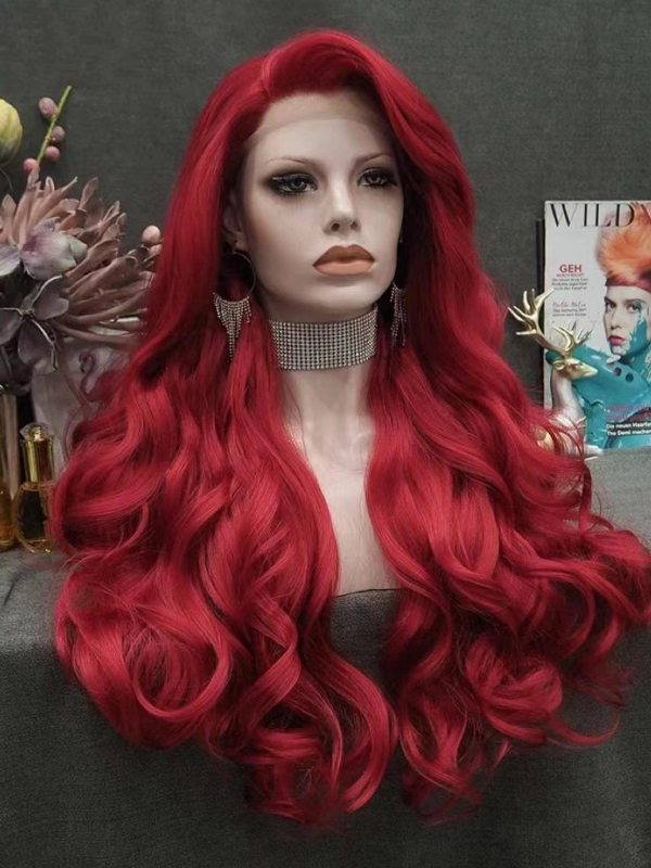 Custom red wave synthetic drag wig + Elsa Blonde Long Wavy Big Hair Drag Wig