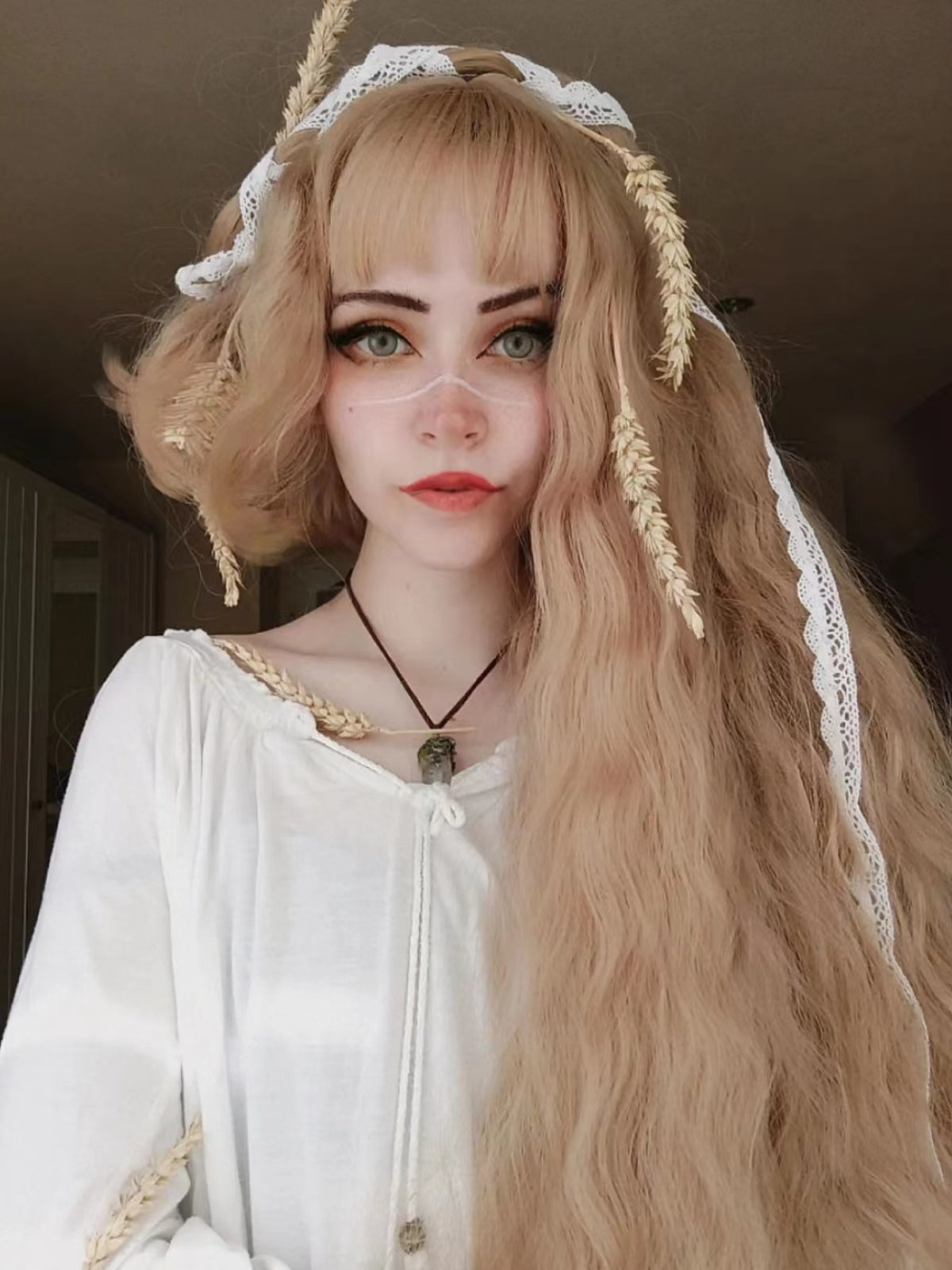 2022 New Style Brown Super Long Wavy Synthetic Wig with Bangs