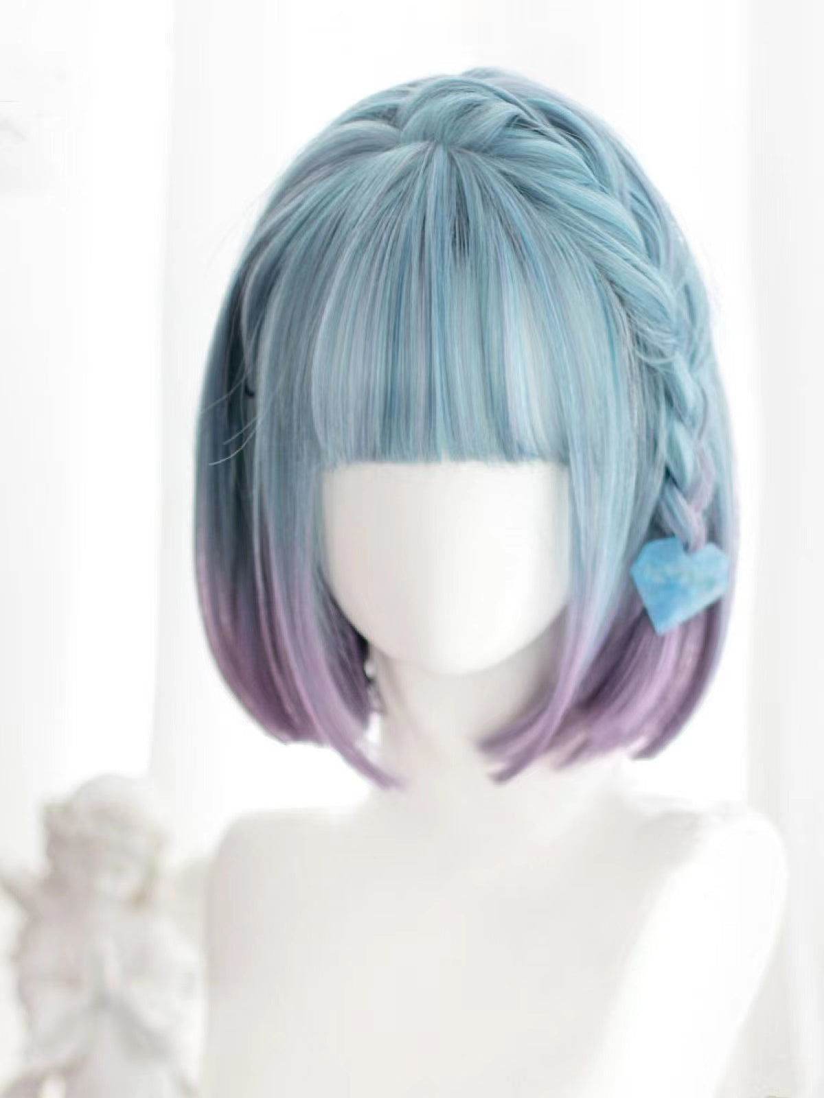 New Style Blue And Purple Short Straight Synthetic Wig