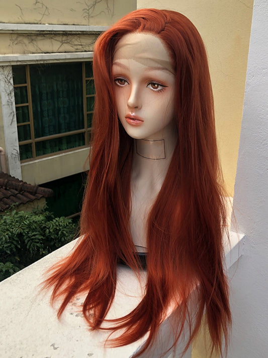 2022 New Style Brown Orange Long Straight Synthetic Lace Front Wig