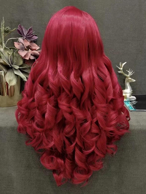 Custom red wave synthetic drag wig