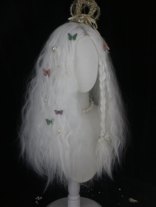 2022 Vintage Style White Long Wavy Synthetic Wig