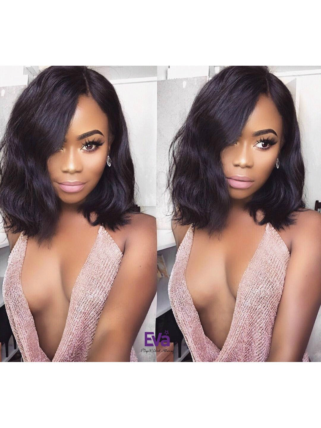 Brenda - Center Part Fashion Wavy Lob Lace Front Virgin Human Hair Wig