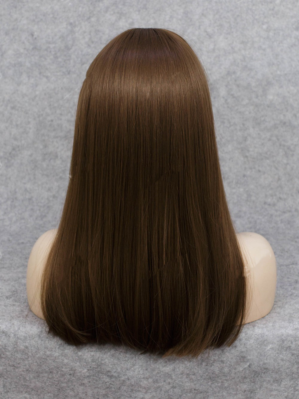 Beautiful Wefted Cap Dark Brown Long Straight Synthetic Wig with Bangs