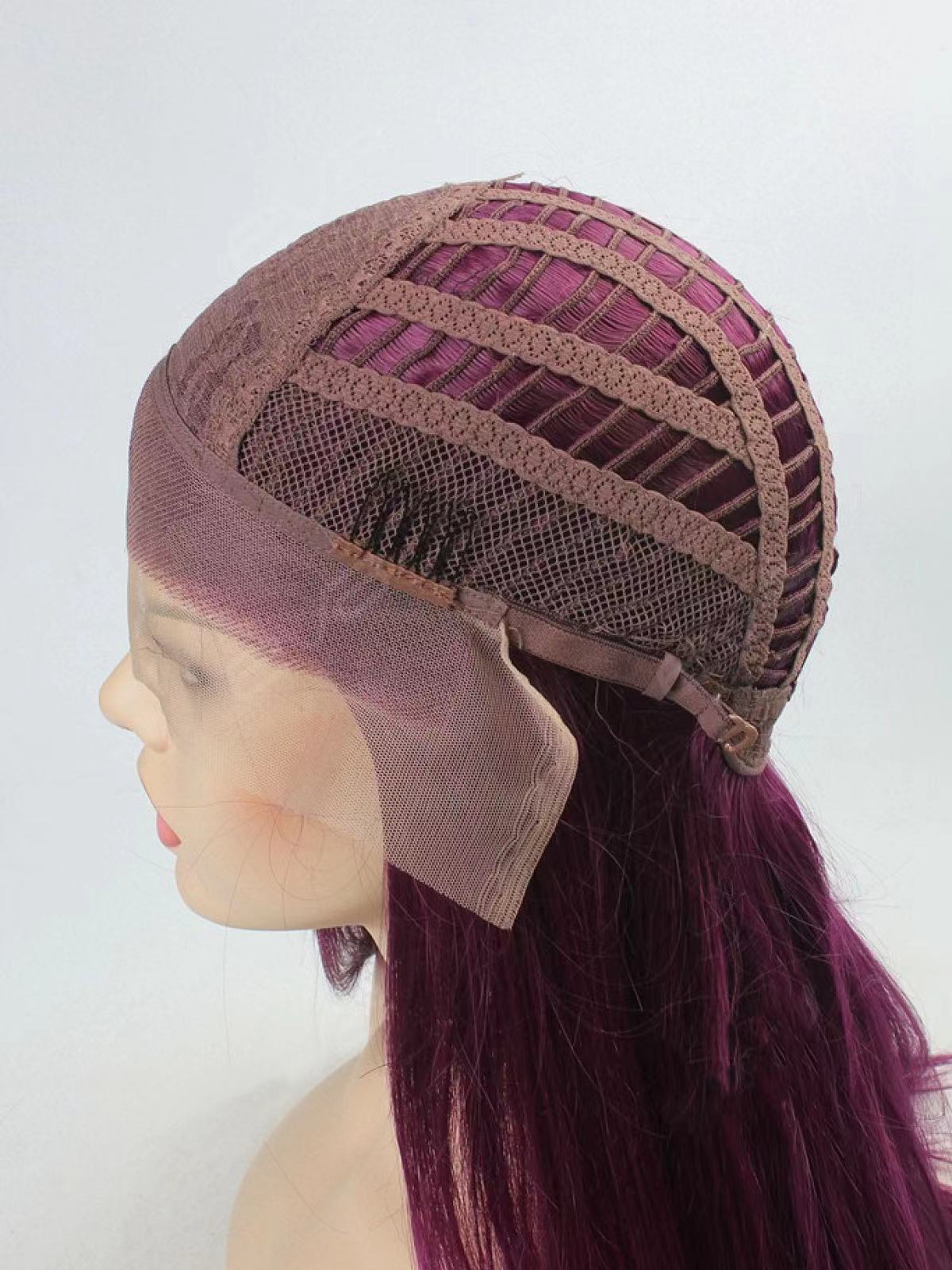 Deep Fuchsia/Deep Pink Long Straight Synthetic Lace Front Wig