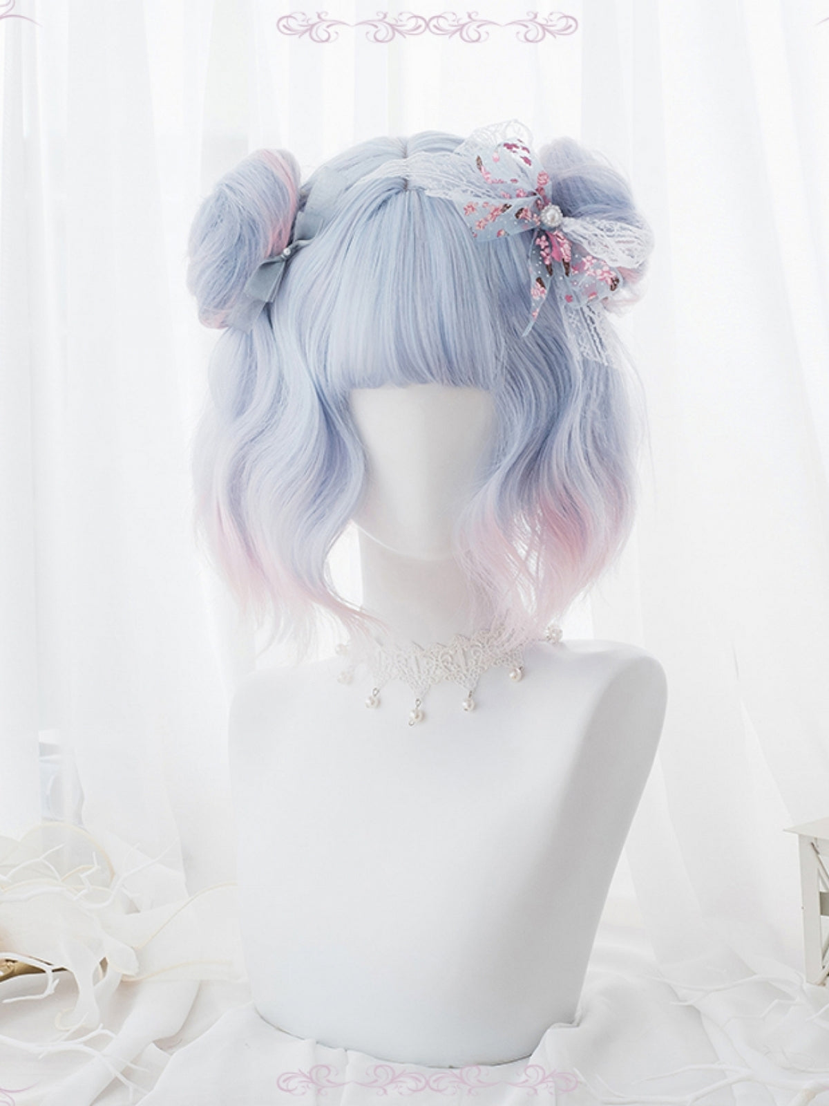 New Style Lolita Blue Ombre Short Wavy Synthetic Wig With Bangs