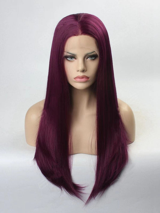 Deep Fuchsia/Deep Pink Long Straight Synthetic Lace Front Wig