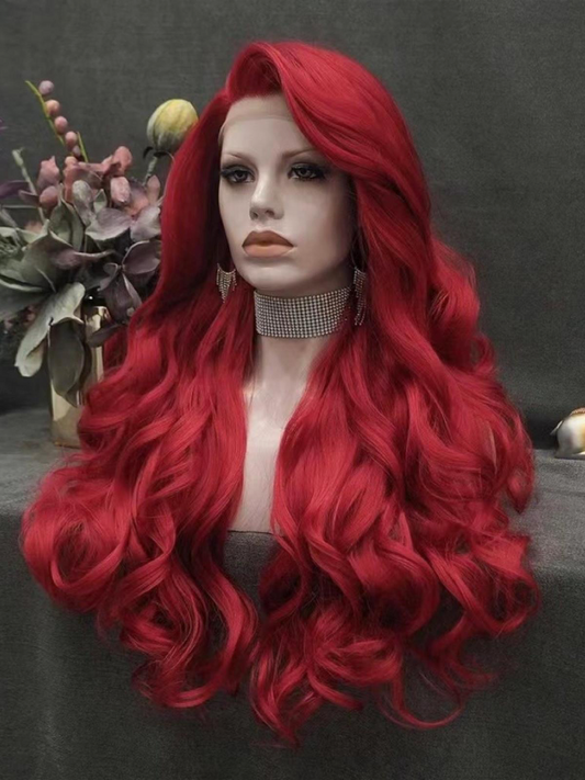 Custom red wave synthetic drag wig
