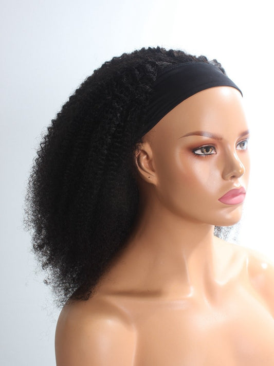 New Arrival 8"-24" Natural Black Kinky Curly Machine Made Headband Wig