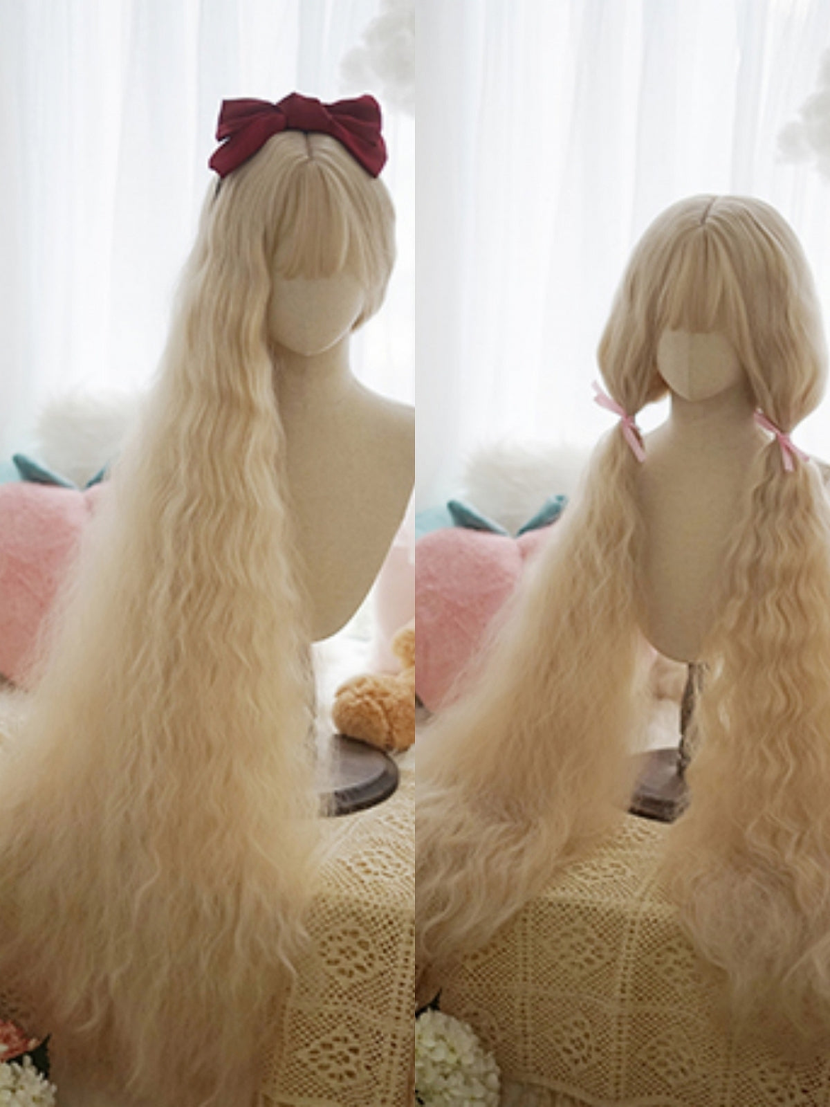 2021 New Style Blonde Super Long Wavy Synthetic Wig With Bangs