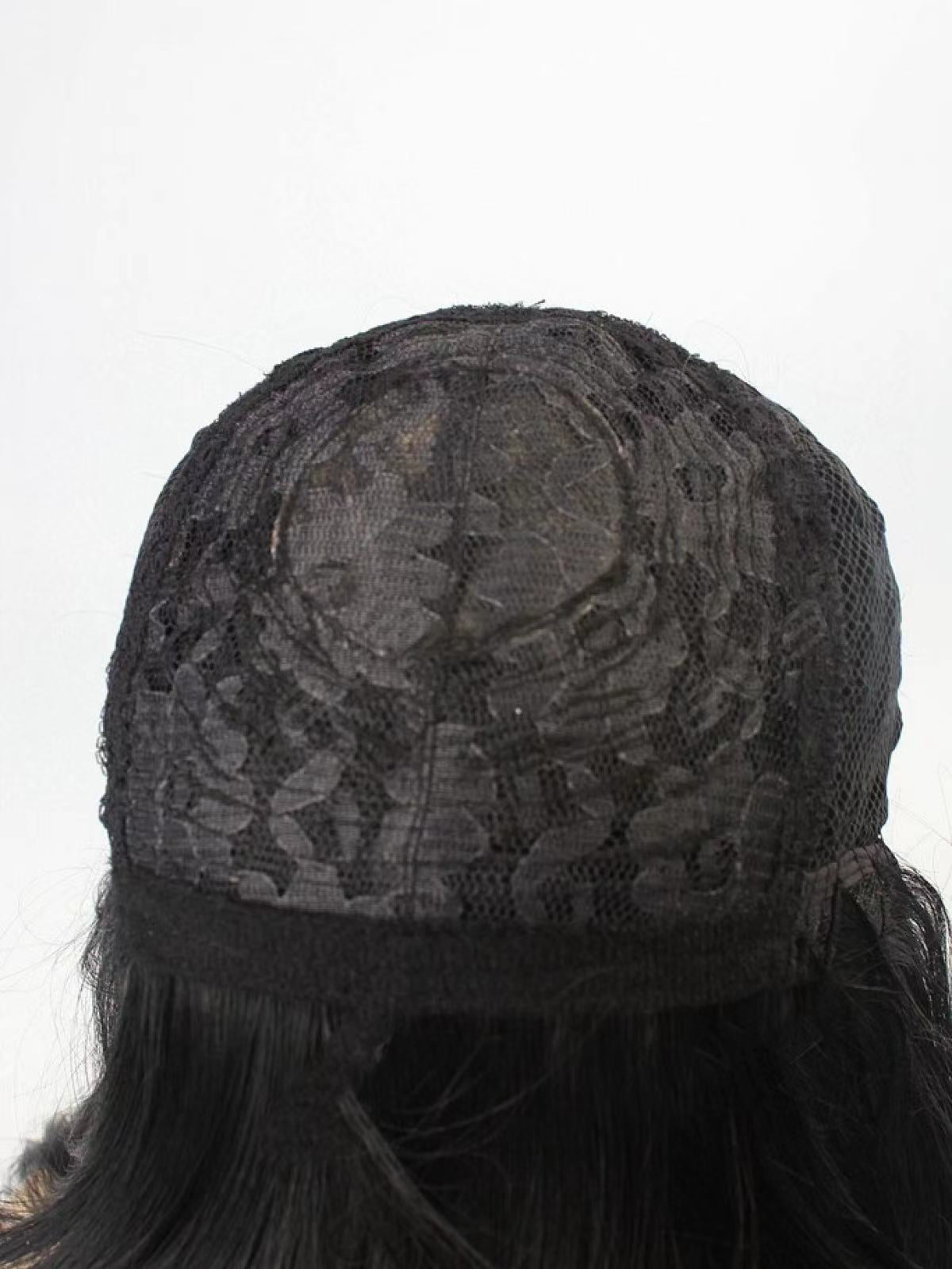 Classic Black Long Straight Sleek Synthetic Wefted Cap Wig With Full Blunt Bangs