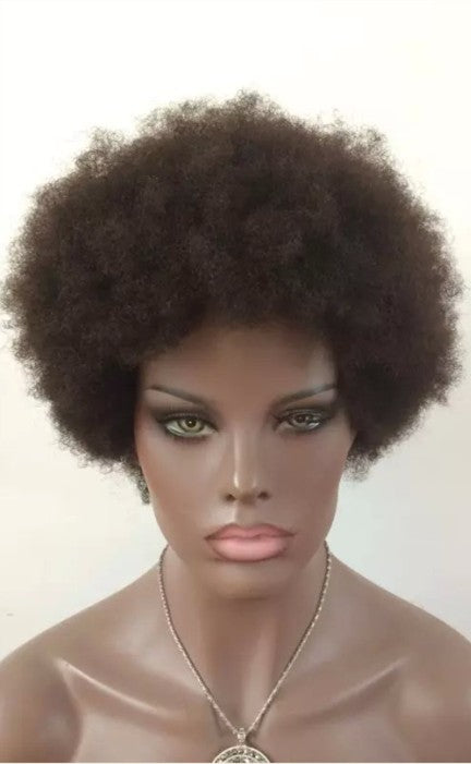 Machine Made Glueless Lace Cap Afro Human Hair Wig